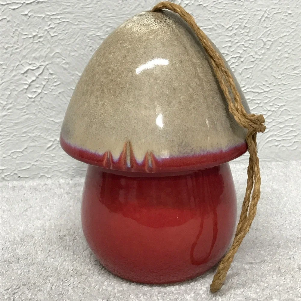 Ceramic Mushroom Birdhouse Hanging Garden Decor Red Toadstool Village Novelty 8